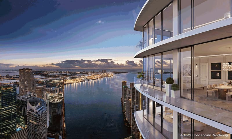 Artist's rendering of a residence terrace with bay views