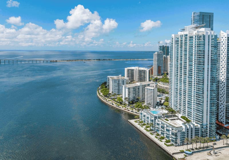 Aerial view of Brickell along Biscayne Bay