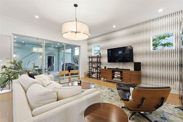 Living room with sliding glass pocket doors
