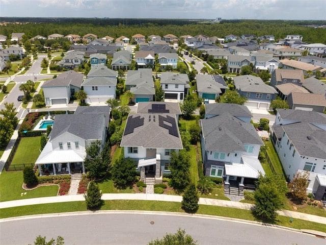 Aerial view of the street in Laureate Park