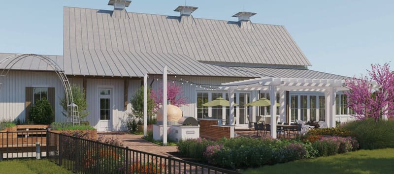 Illustrative rendering of the finishing barn terrace