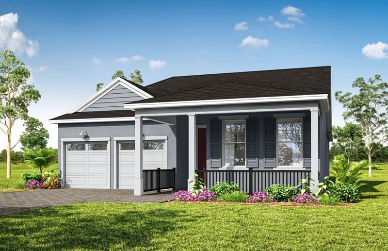 Illustrative rendering of a single-storey home with front porch
