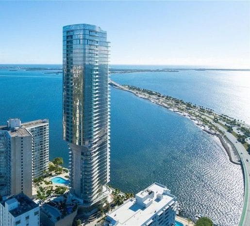 Aerial view of UNA Residences on Biscayne Bay, Brickell