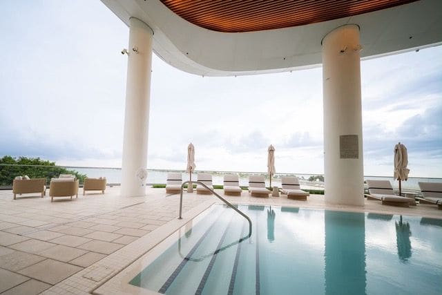 Pool terrace overlooking the bay