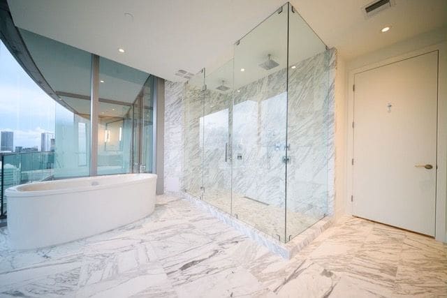Bathroom with freestanding tub