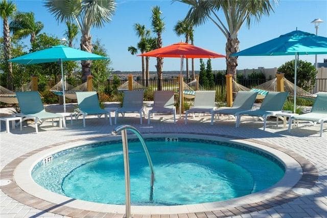 Resort hot tub and loungers